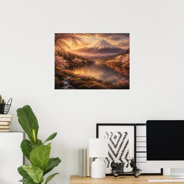 Mount Fuji & Cherry Blossoms Oil Art Poster (Home Office)