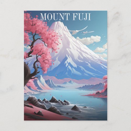 Mount Fuji Cherry Blossoms  Retro Travel Postcard