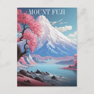 Mount Fuji Cherry Blossoms Retro Travel Postcard