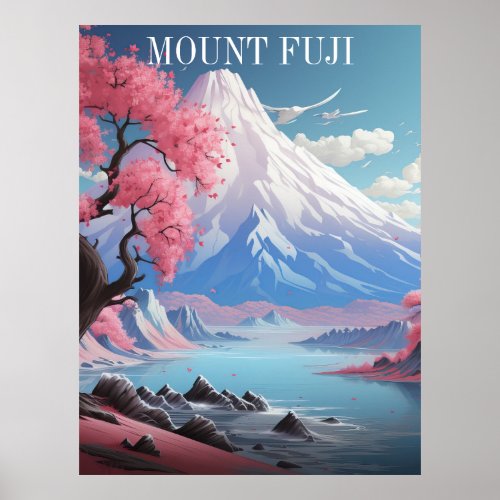 Mount Fuji Cherry Blossoms  Retro Travel Poster