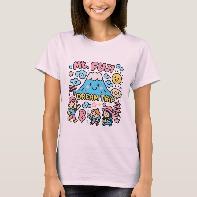 Mount Fuji Dream Trip – Playful Japan Food Doodle T-Shirt (Front)