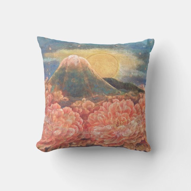 Mount Fuji Dreamscape: Mystical Art Throw Pillow (Front)