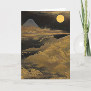 Mount Fuji in Moonlight - Golden: Blank Card