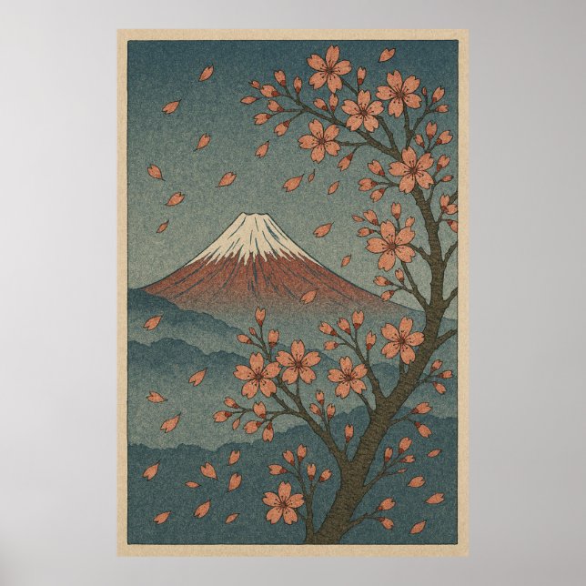 Mount Fuji in Spring: Cherry Blossom Serenity Poster (Front)