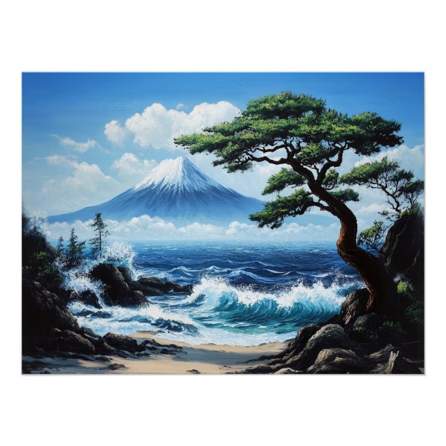 Mount Fuji Japan Ocean View Painting Poster (Front)