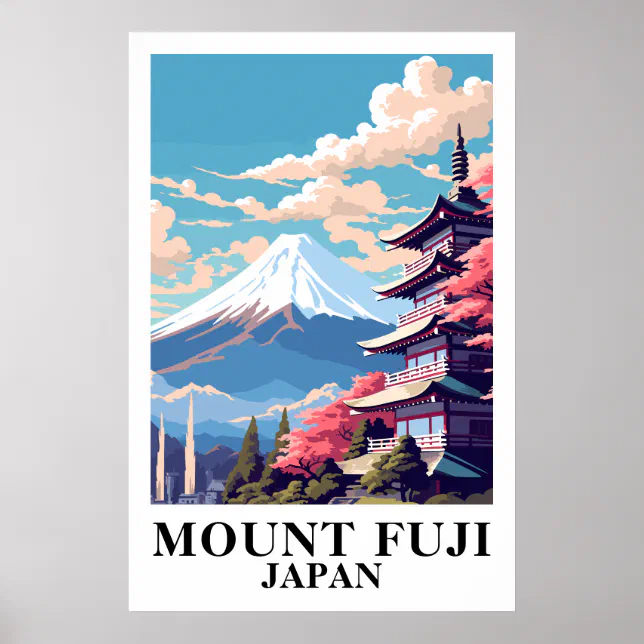 Mount Fuji Japan Vintage Travel Pagoda Art Poster | Zazzle