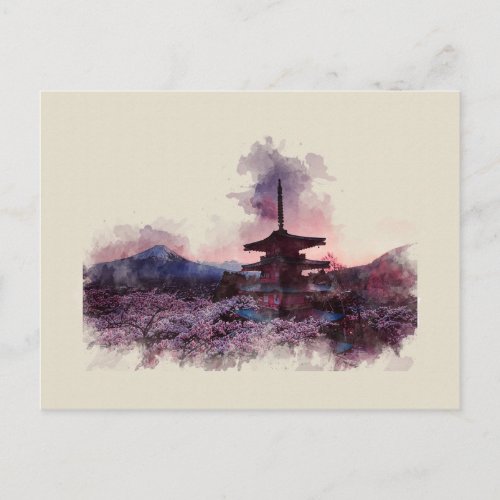 Mount Fuji Japan Watercolor Postcard