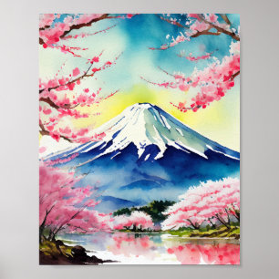 Mount Fuji Japan Watercolor Poster