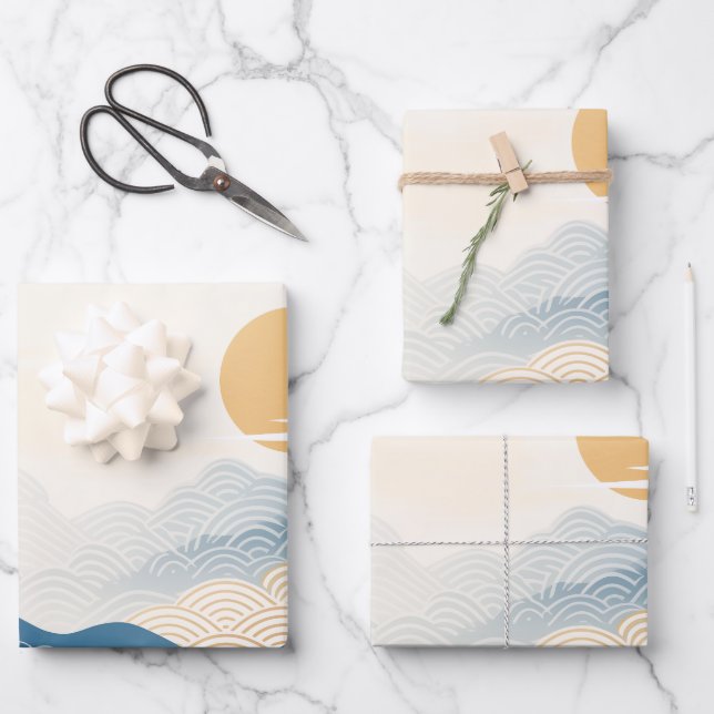Mount Fuji Japanese Wave Ukiyo-e Art Wrapping Paper Sheets (Front)
