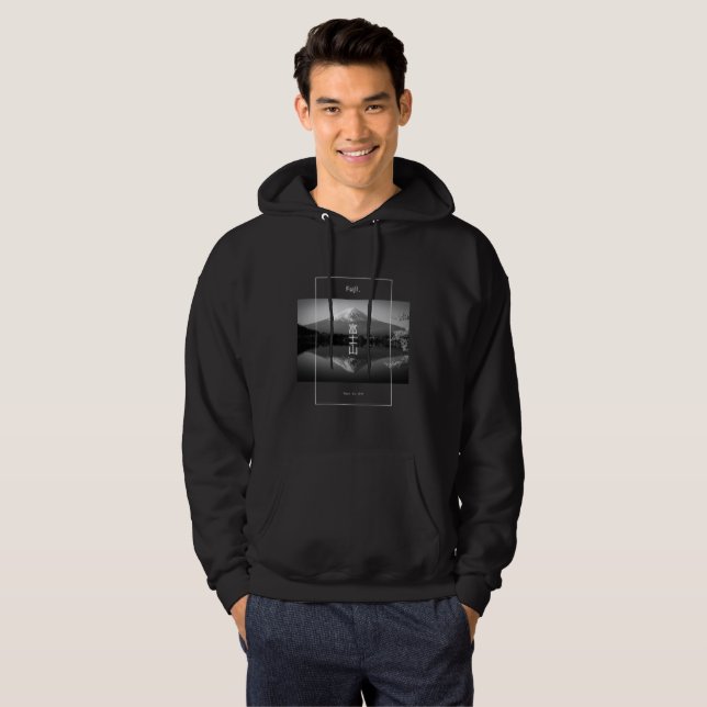 Mount Fuji on Black & White Hoodie (Front Full)