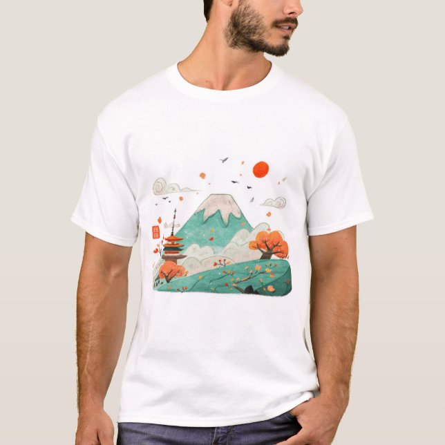 Mount Fuji & Rising Sun Graphic T-Shirt (Front)