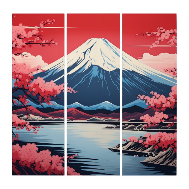 Mount Fuji Sakura Landscape: Japanese Elegance Triptych (Front)