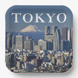 Mount Fuji Shinjuku District Skyline Tokyo Japan Paper Plates