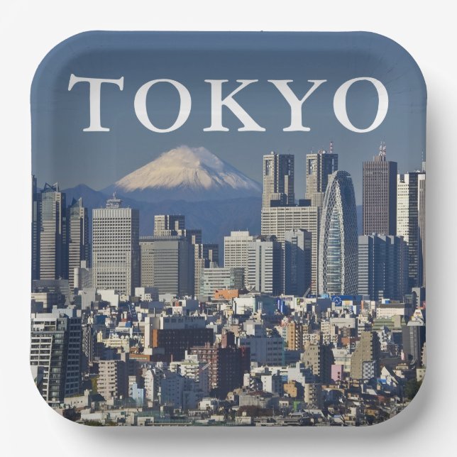 Mount Fuji | Shinjuku District Skyline Tokyo Japan Paper Plates (Front)