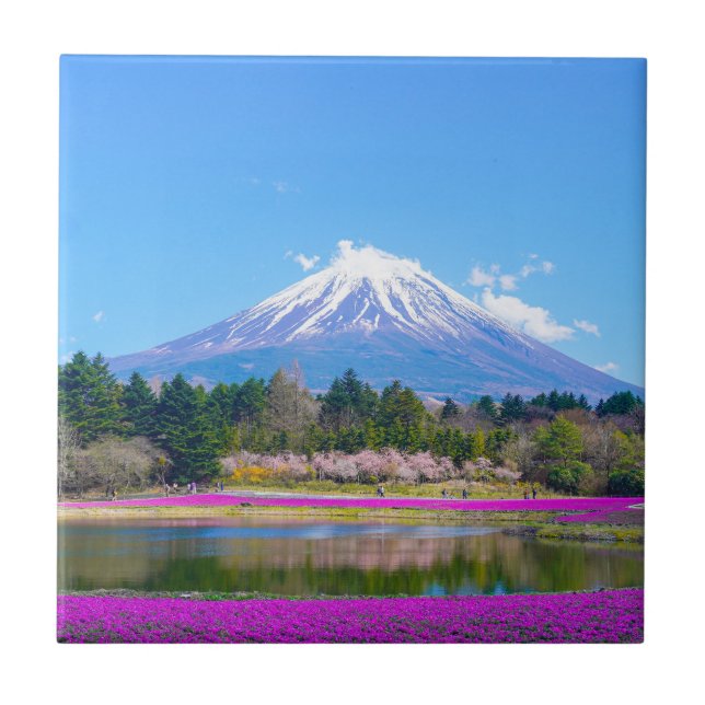 Mount Fuji Trees and Flowers Ceramic Tile (Front)