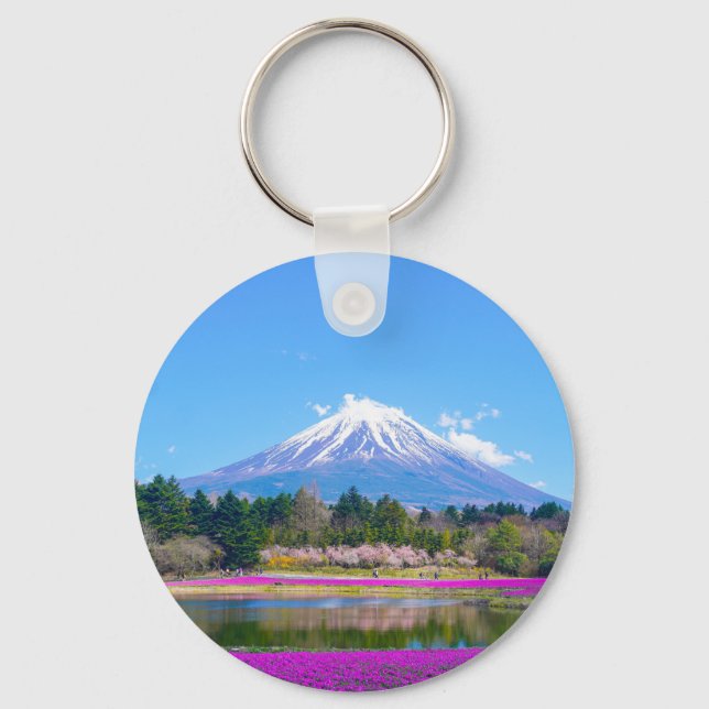 Mount Fuji Trees and Flowers Keychain (Front)