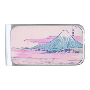 Mount Fuji Ukiyo-e Japanese Vintage Art Silver Finish Money Clip
