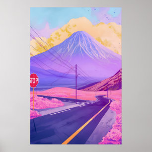 Mount Fuji Vaporwave Wall Art Synthwave Japan