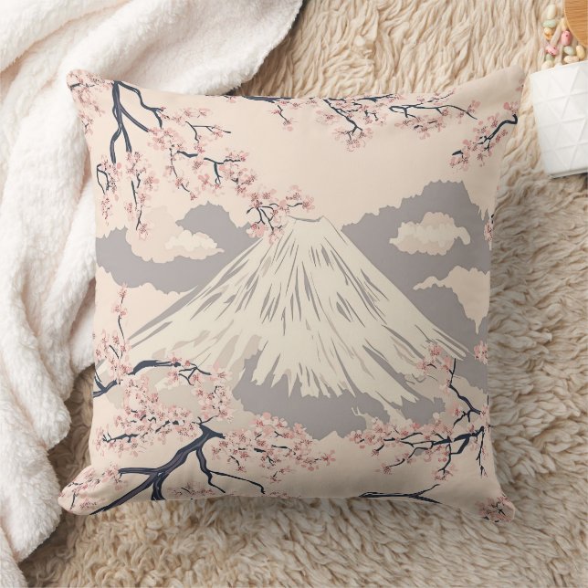 Mount Fuji with Cherry Blossoms – Japanese (2) Throw Pillow (Blanket)