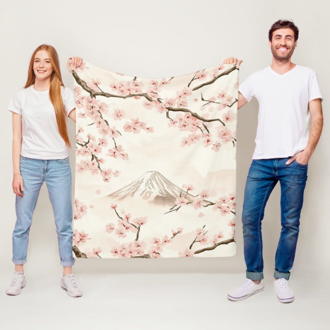 Mount Fuji with Cherry Blossoms – Japanese (3) Fleece Blanket (In Situ)