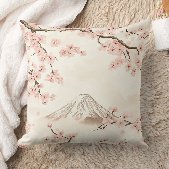 Mount Fuji with Cherry Blossoms – Japanese (3) Throw Pillow (Blanket)