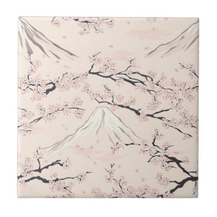 Mount Fuji with Cherry Blossoms – Japanese Ceramic Tile