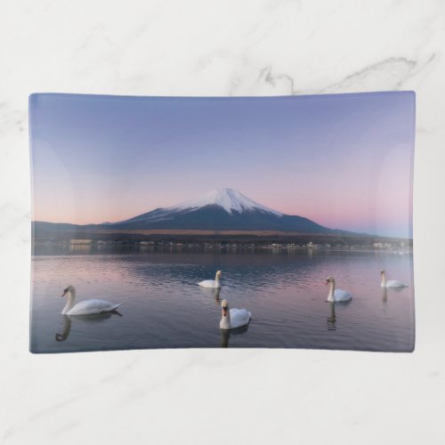 Mount Fuji  Yamanaka Lake with Swans Trinket Tray