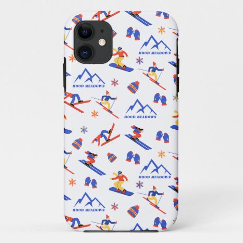 Mount Hood Meadows Oregon Ski Snowboard Pattern iPhone 11 Case