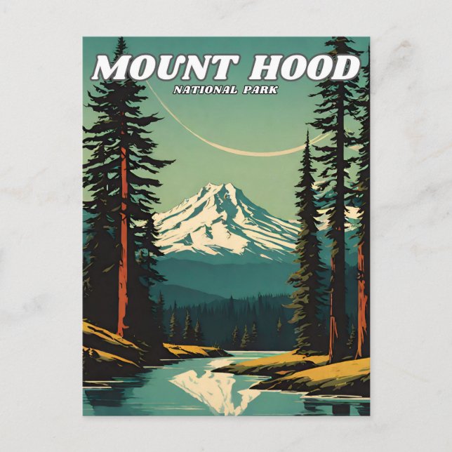 Mount Hood National Park illustration retro Classi Postcard (Front)