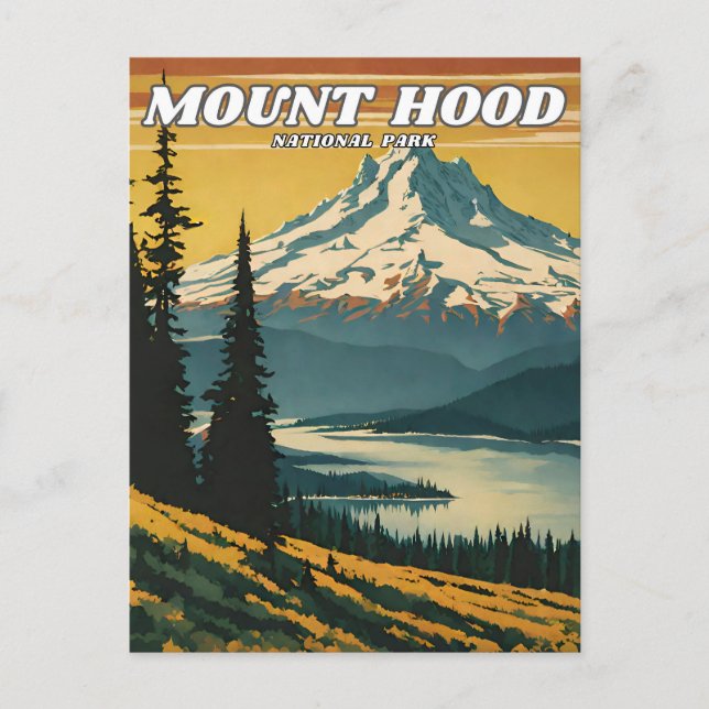 Mount Hood National Park illustration retro Decora Postcard (Front)