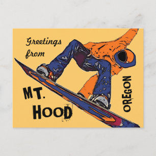 Mount Hood Oregon orange snowboarder postcard