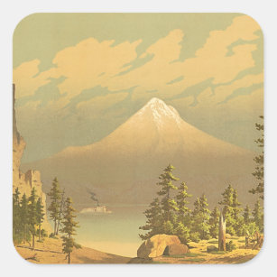Mount Hood Oregon Vintage Landscape Square Sticker