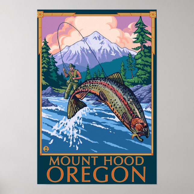 Mount Hood, OregonFisherman Scene Poster (Front)