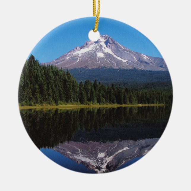 Mount Hood Reflected in Lake Ceramic Ornament (Front)