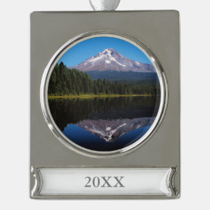 Mount Hood Reflected in Lake Silver Plated Banner Ornament