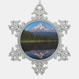 Mount Hood Reflected in Lake Snowflake Pewter Christmas Ornament