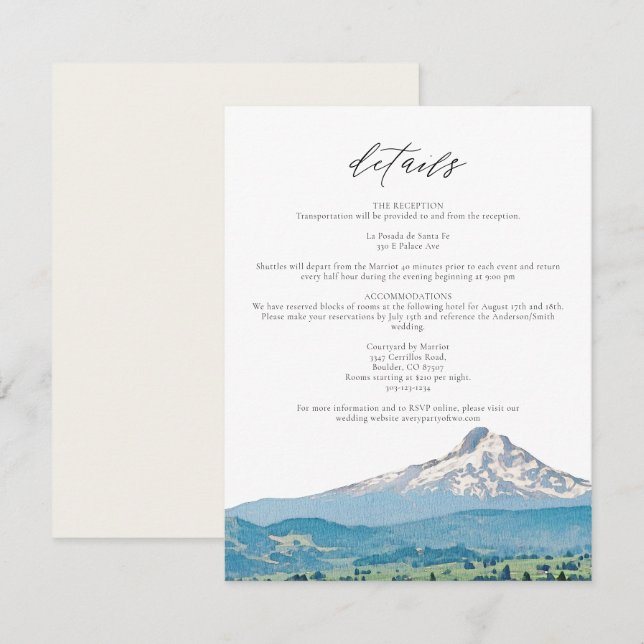 MOUNT HOOD Watercolor Wedding Details Card (Front/Back)