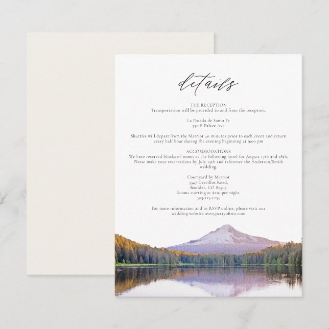 MOUNT HOOD Watercolor Wedding Details Card (Front/Back)
