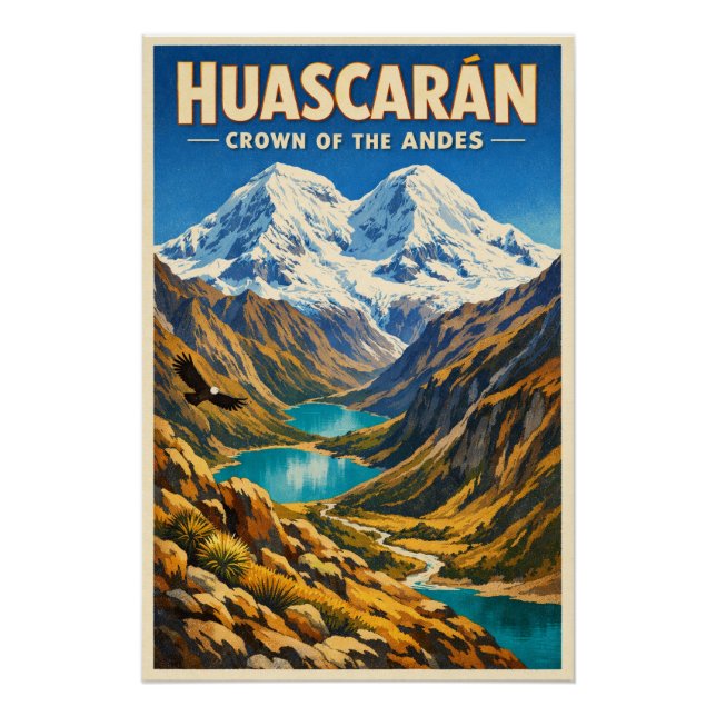 Mount Huascarán, Peru, in a classic retro Poster (Front)