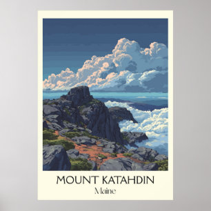 Mount Katahdin Maine Vintage Baxter Park Art Poster