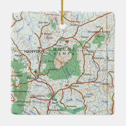 Mount Kenya Vintage Map Ceramic Ornament