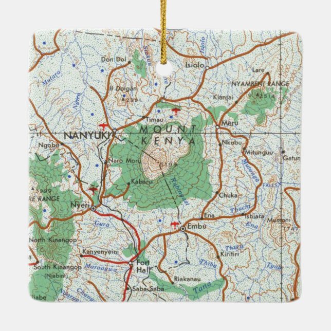 Mount Kenya Vintage Map Ceramic Ornament (Back)