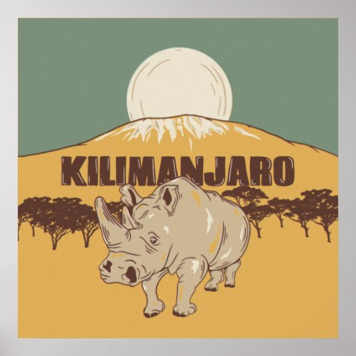 Mount Kilimanjaro Rhinoceros Poster