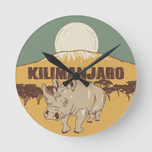 Mount Kilimanjaro Rhinoceros Round Clock