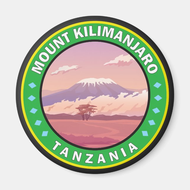 Mount Kilimanjaro Tanzania Africa Circle Badge Magnet (Front)