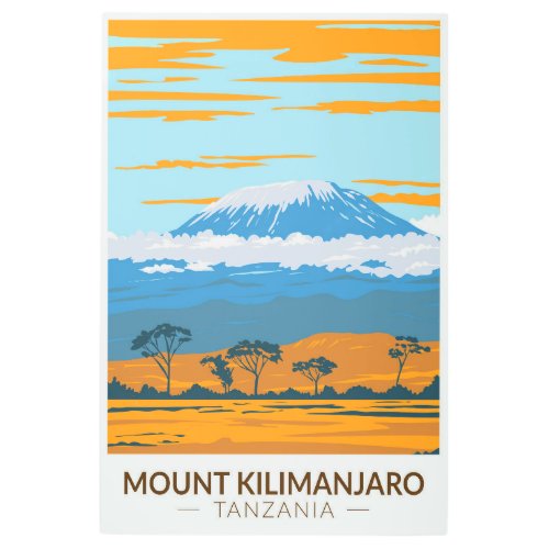 Mount Kilimanjaro Tanzania Africa Vintage Metal Print