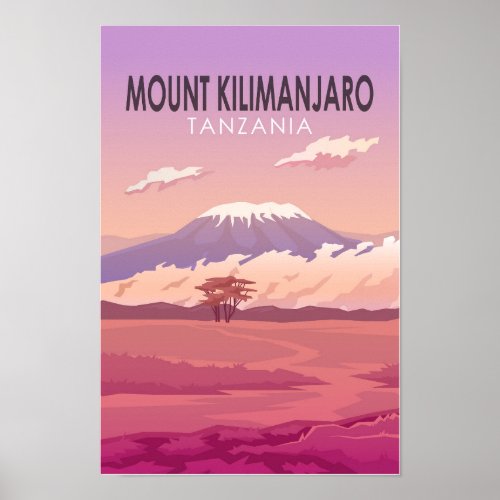 Mount Kilimanjaro Tanzania Africa Vintage Poster