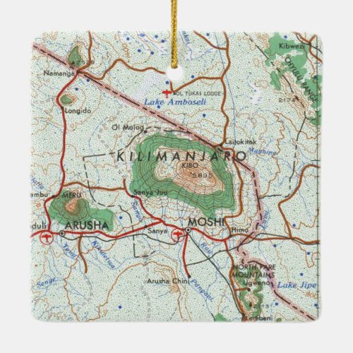 Mount Kilimanjaro Topographic Map Ceramic Ornament