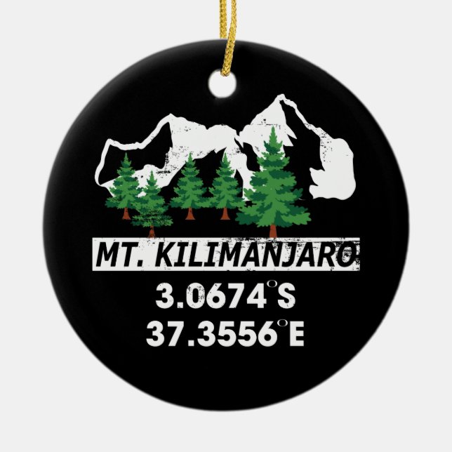 Mount Kilimanjaro with GPS Coordinates Ceramic Ornament (Front)