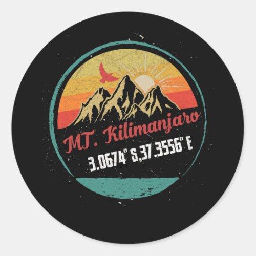 Mount Kilimanjaro  with GPS Coordinates Classic Round Sticker
